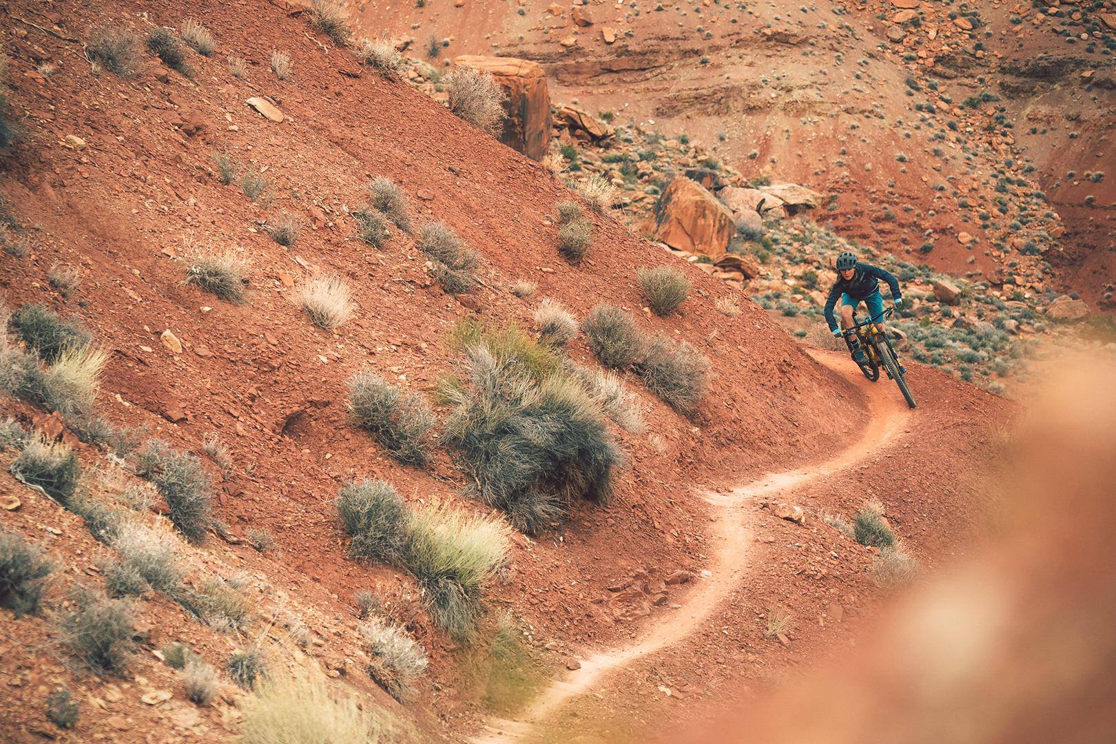 Surfing contour lines on Pipe Dream Trail, Moab, Utah
