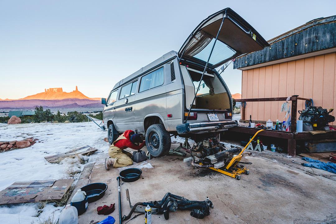 When the original VW engine conks on the road to Moab, it’s below freezing and your friend donates a Subaru engine, the journey's only just begun.