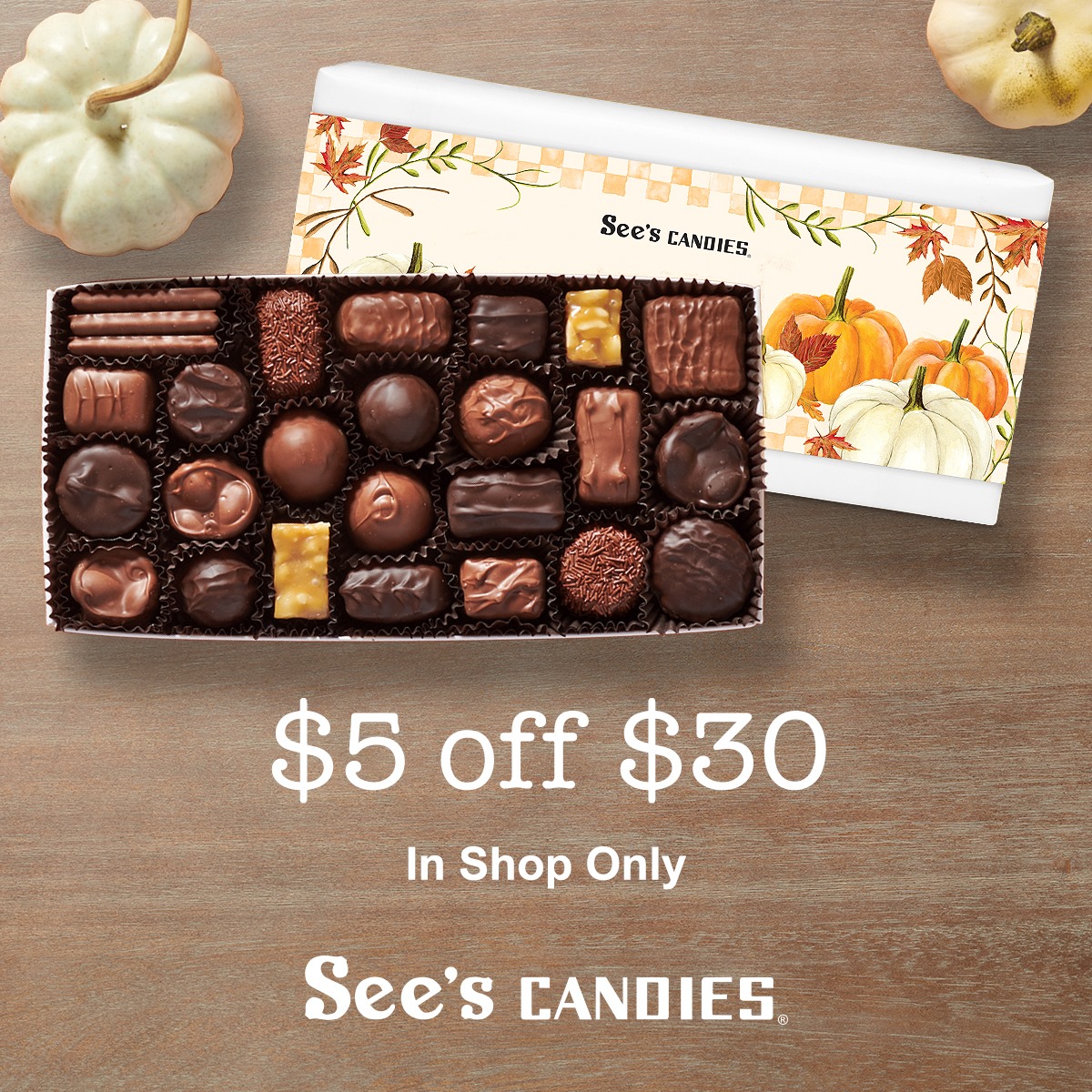 Thanksgiving desserts, gifts for the host, or shop early for Christmas! Get your $5 off $30 coupon for See's Candies shops here: festivalwalk