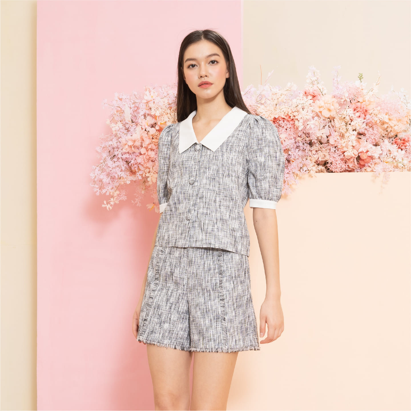 [Spring Collection 2021] Puff Sleeves Tweed Top