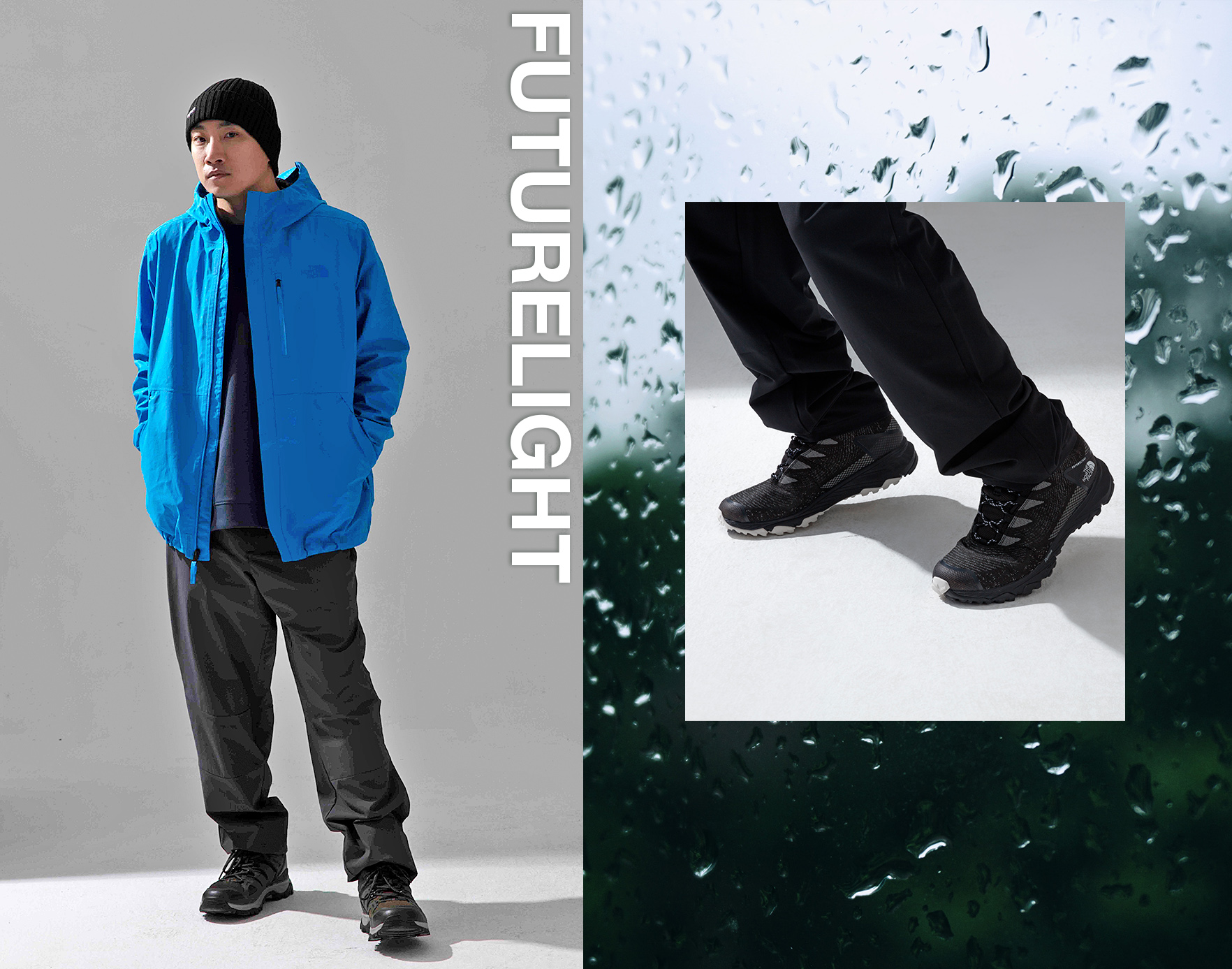 身披FUTURELIGHT™ DRYZZLE防水透氣外套，下雨天提供最佳保護。