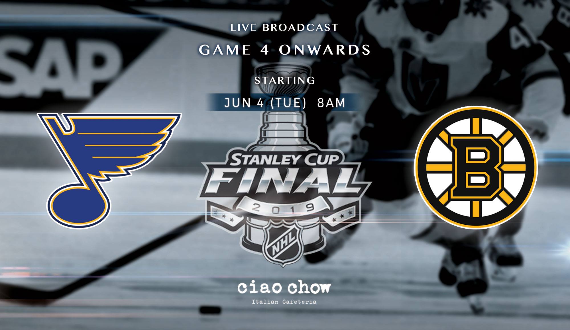 Calling all hockey fans! Whose side are you on? Are you with the Boston Bruins or with the St. Louis Blues? Let's witness the remarkable championship of Stanley Cup Finals at our Lan Kwai Fong location from Game 4 onwards with a fantastic breakfast and free-flow drinks! 各位冰球Fans，NHL史丹利杯總決賽即將開始，你哋支持邊隊呢？...