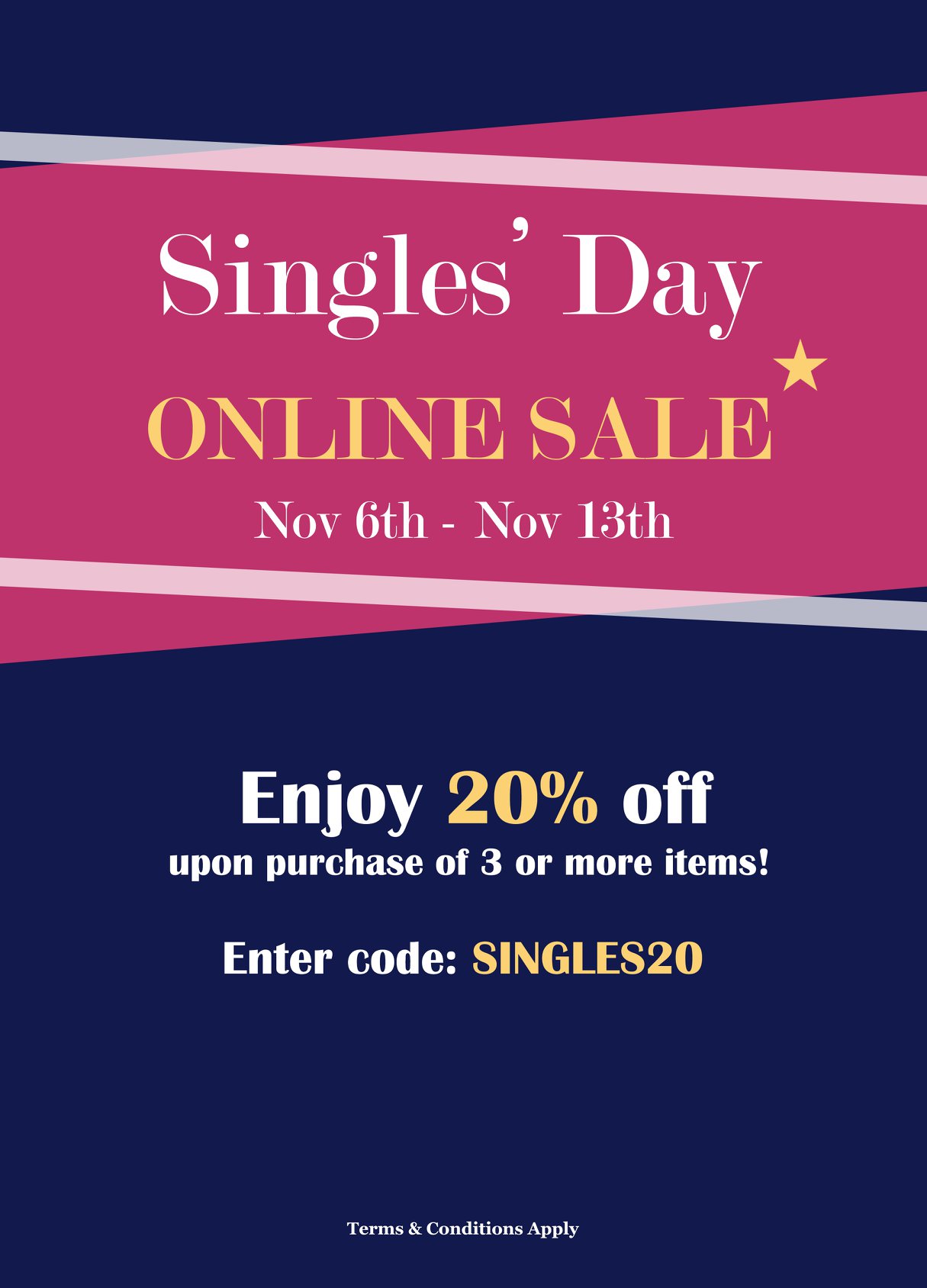 11.11 SINGLE'S DAY exclusive online flash sale! 20% off upon purchase of 3 or above items starting from today until 13th November, 2019. Enjoy the privilege by entering the code "SINGLES20" before payment on our online shop today! 雙11限時網店優惠！由即日起至11月13日期間，於ALEXANDRE ZOUARI網上商店選購三件或以上商品，於付款前輸入"SINGLES20"優惠碼，即可獲得八折優惠！ For any updates of AZ:...