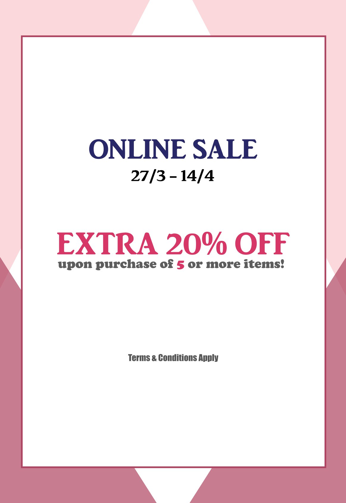 Exclusive online sale! Enjoy EXTRA 20% OFF upon purchase of 5 pcs or above (including discounted items) by entering the code "ADD20" before payment. Starting from today until 14 Apr and not to miss this special opportunity! 網店限時優惠！由即日起至4月14日，於ALEXANDRE ZOUARI網上商店選購五件或以上商品 (包括減價貨品)，於付款前輸入"ADD20" 優惠碼，即可享有額外八折優惠，請勿錯失良機！ For any updates of AZ:...