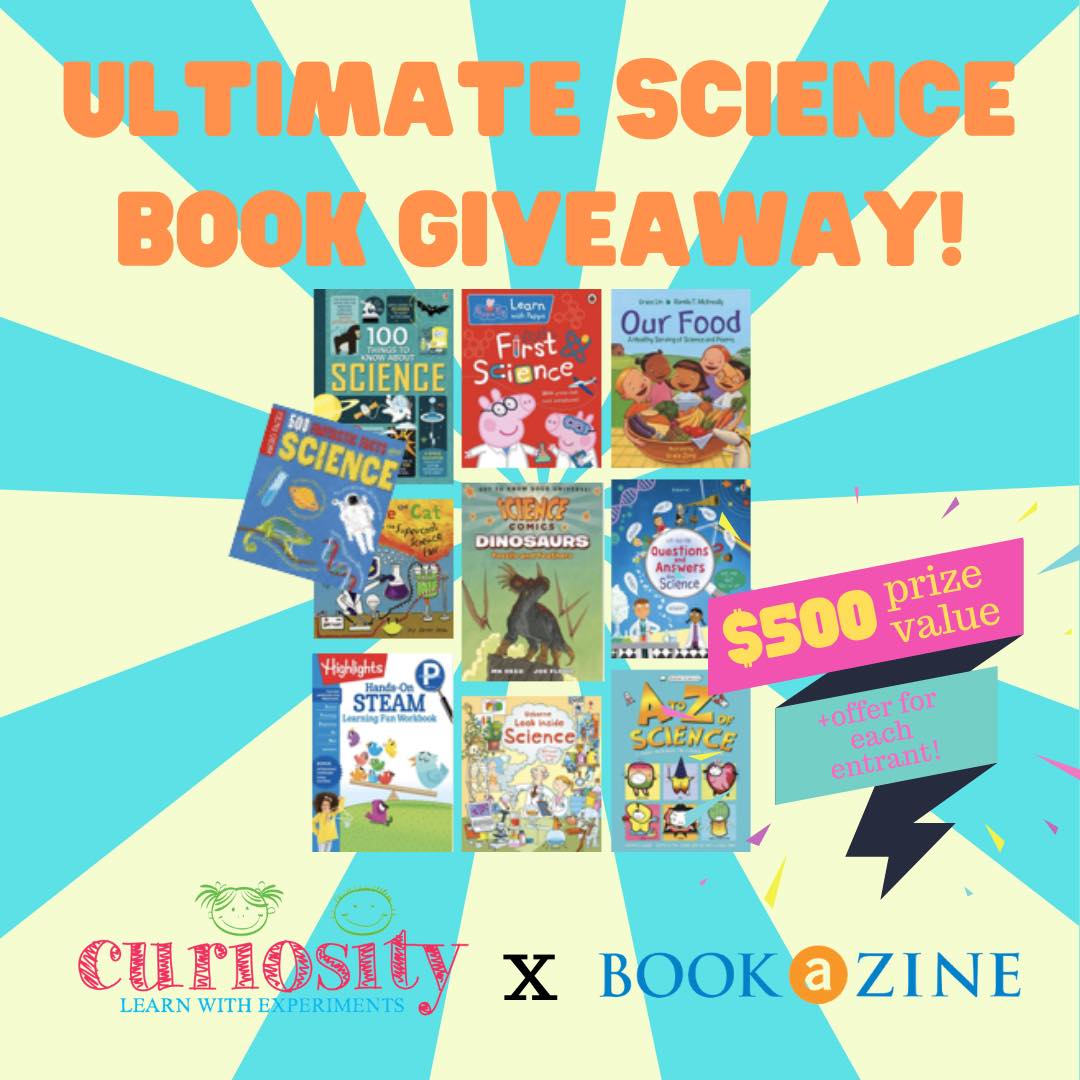 Start the New Year right by fueling your most important system- your brain!  Curiosity, Kids and Bookazine HK are excited to be giving away the ULTIMATE SCIENCE BOOK SET worth up to $500! Our experts will pick 3 books for your child to boost their interest in the sciences (including experiments!) for the lucky winner! PLUS, every entrant will get a FREE online science class from Curiosity Kids and a discount code for Bookazine on their next online purchase! Entering is easy! 