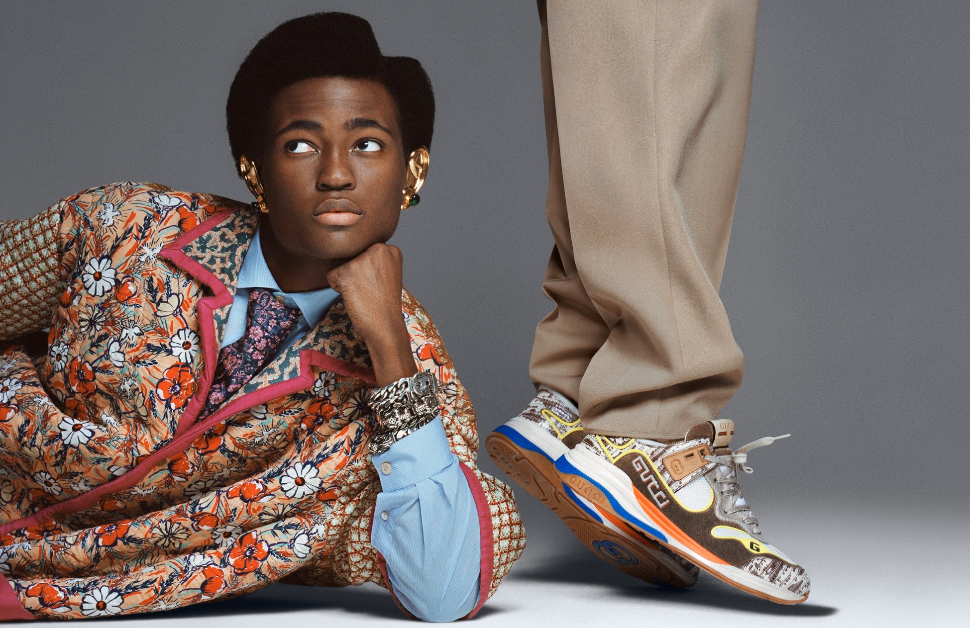 Starring in the Gucci Prêt À Porter campaign, the new Gucci Ultrapace sneaker combines a mix of 
