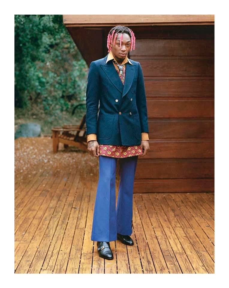 ‪Tyla Yaweh appears on WSJ. Magazine wearing a Gucci Tailoring look featuring a double-breasted jacket and flare pants from Gucci Spring Summer 2020 by Alessandro Michele.‬‬