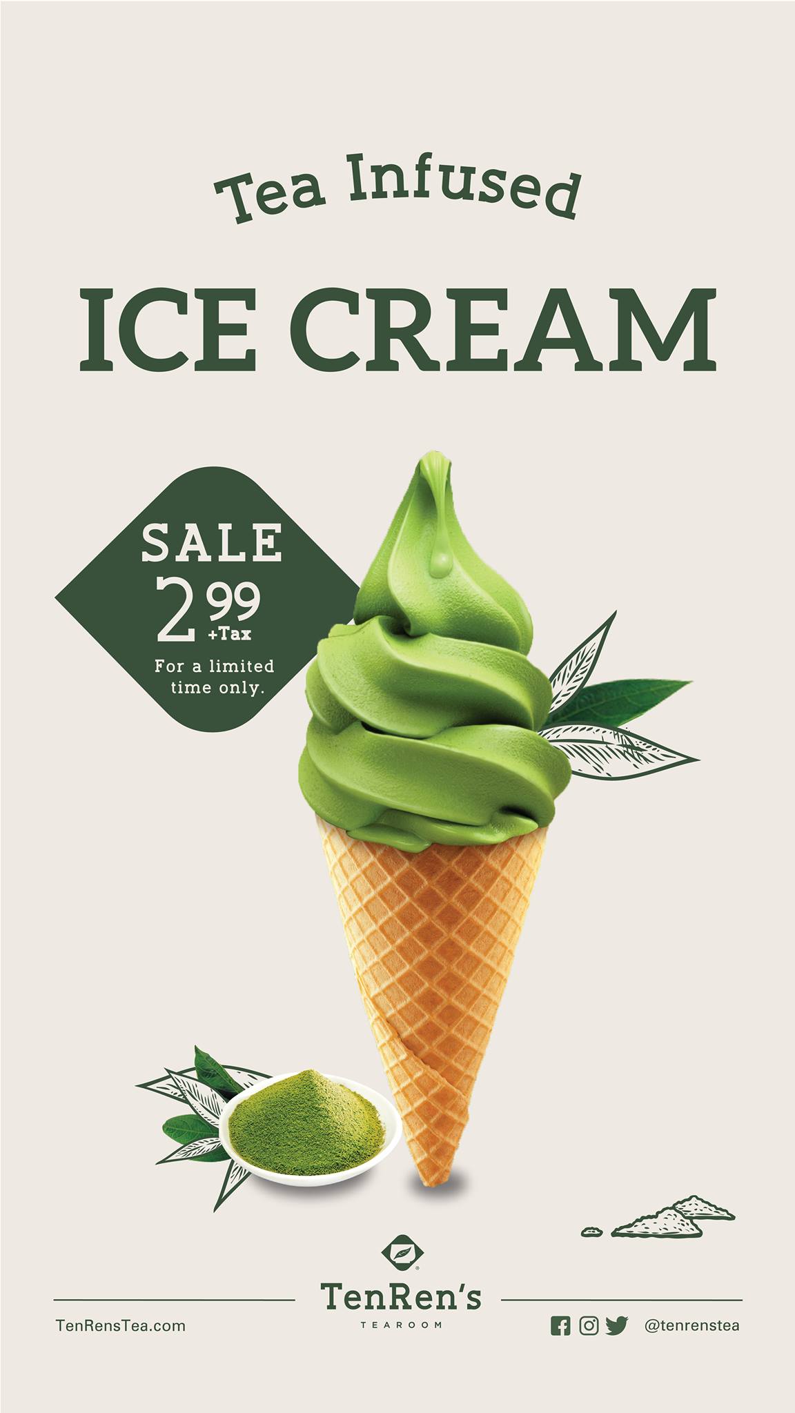 There’s something simply extraordinary about TenRen's Match Green Tea Ice Cream. Authentic TenRen matcha powder blended with the rich creaminess of 100% Canadian dairy. We carefully blend five simple ingredients – milk, cream, eggs, sugar, and TenRen's Green tea –  to create a delicate, yet full-bodied, flavour. 