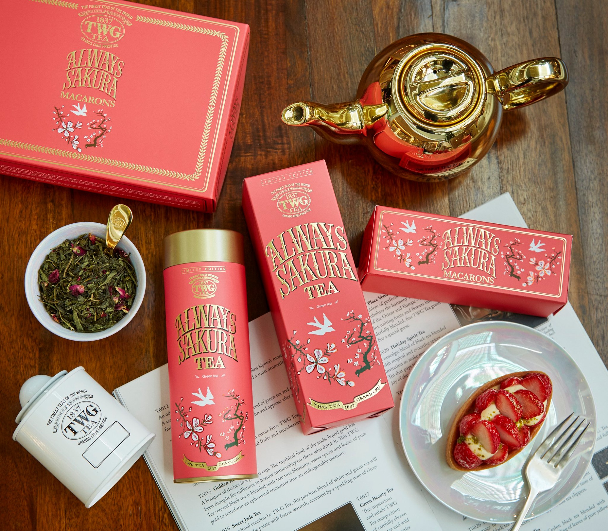This Spring, breathe the fresh, sweet perfume of the season and tantalise your palate with our collection of floral blends and Always Sakura Tea. Beautifully blended with green tea and notes of wild Rainier cherry and rose blossoms, the Always Sakura Tea from the Haute Couture Tea Collection® yields an exceptionally fresh and elegant infusion with a subtle floral aftertaste. Available for a limited time only at TWG Tea Salons & Boutiques in Singapore from 12 March 2019 and retails at S$42.