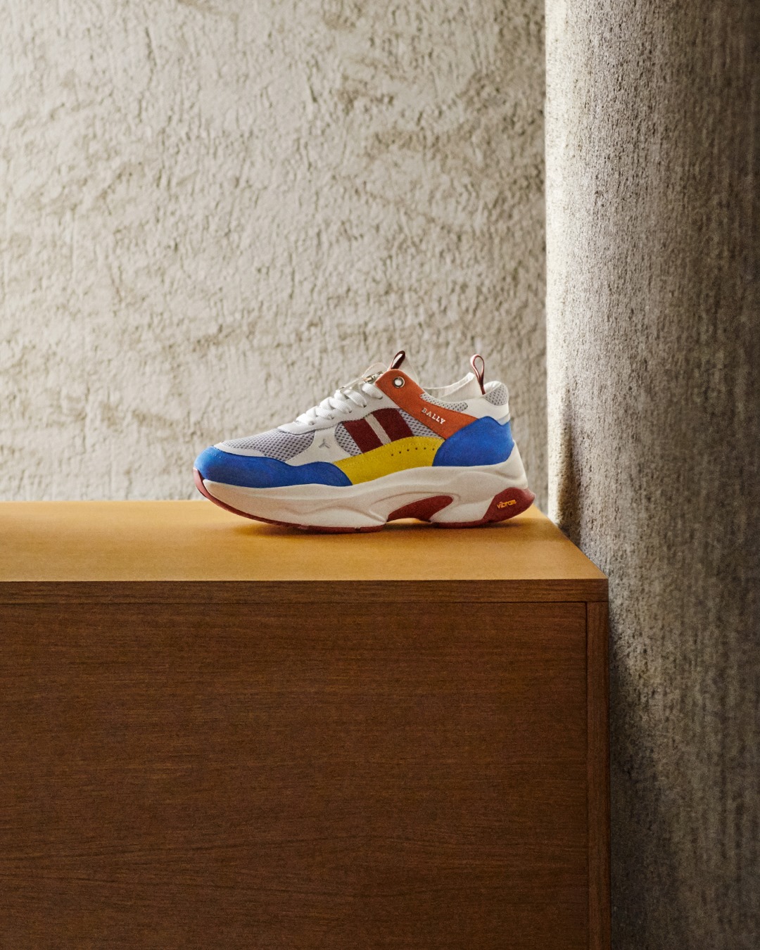 Bold hues mingle with the iconic Bally Stripe on the new Vegas sneaker, which also features a pioneering Vibram sole.