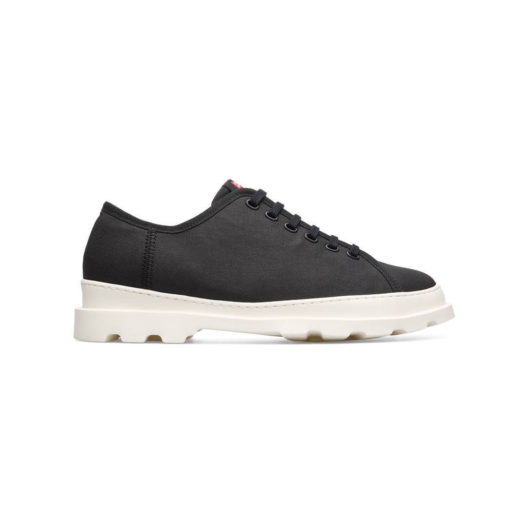 Black textile shoe for women with chunky outsoles. Upper: Natural textile (Cotton)