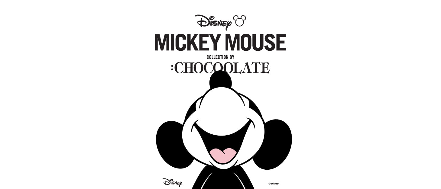【Mickey Mouse Collection by :CHOCOOLATE 星期五歡樂登場！】 全新聯乘系列大玩Mickey各式各樣趣怪的表情，配上鮮明大膽的紅色和藍色，帶來一系列復古風的印花圖案TEE、衛衣和針織冷衫。