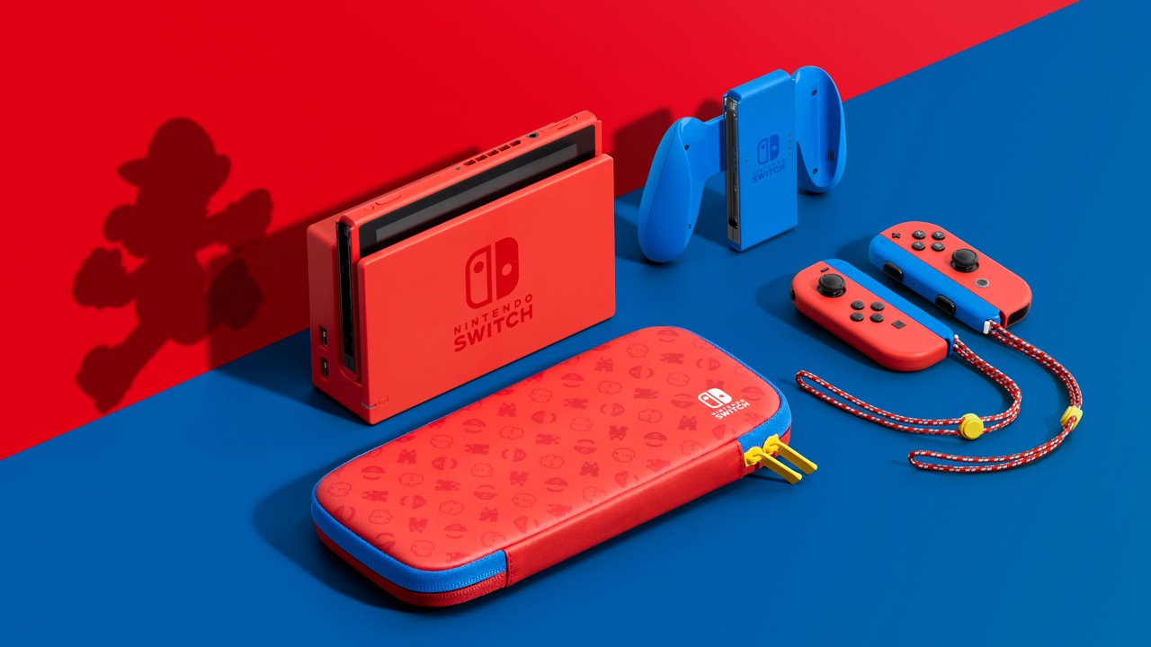 【#情人節禮物提案】Nintendo Switch 瑪利歐亮麗紅 X 亮麗藍 主機組合