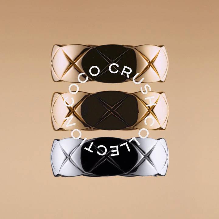 COCO CRUSH. Discover the rings from the #COCOCRUSH fine jewelry collection, available in BEIGE GOLD, yellow gold or white gold. With or without diamonds. A rounded collection inspired by the emblematic CHANEL quilted pattern.