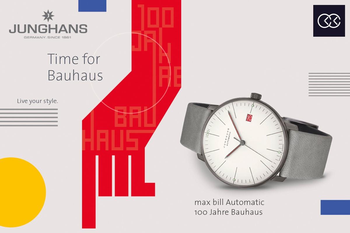 【Junghans Max Bill Automatic特別限量版】致敬包浩斯100週年 今年，德國腕錶品牌 JUNGHANS，推出了一款別具意義的 Max Bill 特別版款式，限量1,000枚，以紀念包浩斯（Bauhaus）創立100周年。Max Bill 這個系列，風格簡約，自50、60年代問世後，至今依舊受到錶迷們的追捧。此限量版款式，繼續忠實地秉承包浩斯基本理念。包浩斯的改革，打破了僵化的固有學院派傳統，對平面設計、現代美術及建築風格等設計領域影響深遠，而包浩斯一詞更漸漸超越學校名字，成為一個設計流派的統稱。 包浩斯成立於100年前，此腕錶系列的設計師 Max Bill，曾在20年代於包浩斯學習過，是學校創辦人Walter Gropius的學生。今次這就限量版款式，正正就是把這經典建築微縮至一枚腕錶之上。腕錶直徑38毫米的錶殼，不鏽鋼材質經PVD塗層處理，那無煙煤色調代表了位於德國藝術和建築學校的幕牆，而那啞光鍍銀、微微拱起的錶盤，讓人聯想到那大樓的白色牆壁。雙面防眩光的拱形藍寶石錶鏡之下，時、分指針及日期視窗都用上鮮明紅色，確保完美的