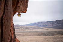 Kick-through master Laur Sabourin on The Great Red Roof. Red Rocks, NV. 