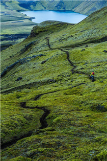 Wandering perfection in the Icelandic highlands, a rugged expanse of black volcanic loam, convoluted green hillsides and steaming hot springs. The trails are pretty good, too.  