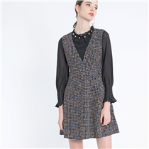 Chiffon pleat collar tweed dress