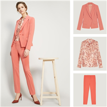Tailored blazer and trousers are perfectly paired with a floral print blouse for Valentine’s Day in a gorgeous shade of dusty rose.