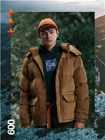 冬日羽絨穿搭：男裝Sierra Down Corduroy羽絨外套，復古燈芯絨質感面料，600Fill保暖鵝絨，應對突發降溫，提供全方位保護。