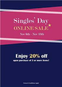 11.11 SINGLE'S DAY exclusive online flash sale! 20% off upon purchase of 3 or above items starting from today until 13th November, 2019. Enjoy the privilege by entering the code "SINGLES20" before payment on our online shop today! 雙11限時網店優惠！由即日起至11月13日期間，於ALEXANDRE ZOUARI網上商店選購三件或以上商品，於付款前輸入"SINGLES20"優惠碼，即可獲得八折優惠！ For any updates of AZ:...