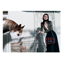 Of Course A Horse stars horses in offbeat scenarios, including eating carrots from a supermarket tray. The campaign highlights the Gucci Spring Summer 2020 collection by Alessandro Michele: seen here the Gucci 1955 Horsebit shoulder bag in velvet with a colorful striped design. Discover more on.gucci.com/_Gucci1955Horsebit.