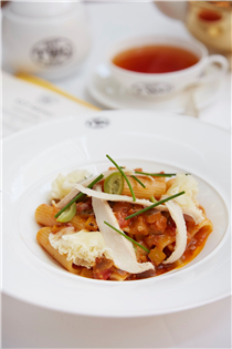 Featuring TWG Tea bonito belly confit rigatoni pasta and miso ratatouille infused with Pure Ambrosia Tea accompanied by green olives and Tête de Moine cheese on this week's set menu. Dine with us at any TWG Tea Salons in Singapore. 