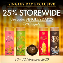 Take 25% off your entire order at TWGTea.com using promotional code "SINGLESDAY25", valid till 12 November 2020 (SGT). Terms and Conditions apply. #TWGTeaOfficial