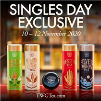 Shop away on Singles Day! Be it white, green, black or red, explore our extensive list of teas from 10 - 12 November 2020. Special privileges for tea lovers await… #TWGTeaOfficial