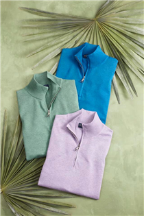 半拉鍊設計的毛衣適合不同時份，融入Supima® 棉材質呈現舒適感。多款顏色可配合日常配襯。