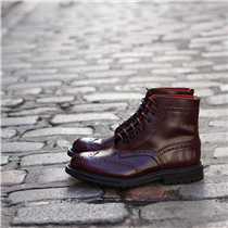 Our take on the classic country boot in burgundy, with a red sock lining and KC puller with a traditional brogue commando sole in collaboration with @trickers_shoes