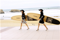 CHANEL Holidays, a summer retrospective. Photographed by Karl Lagerfeld in Biarritz, starring Mariacarla Boscono and Frankie Rayder.